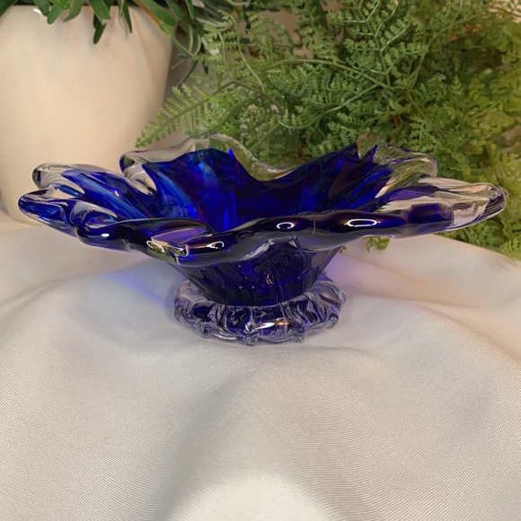 Stunning signed cobalt blue and clear Venetian art glass dish - Picture 11 of 11